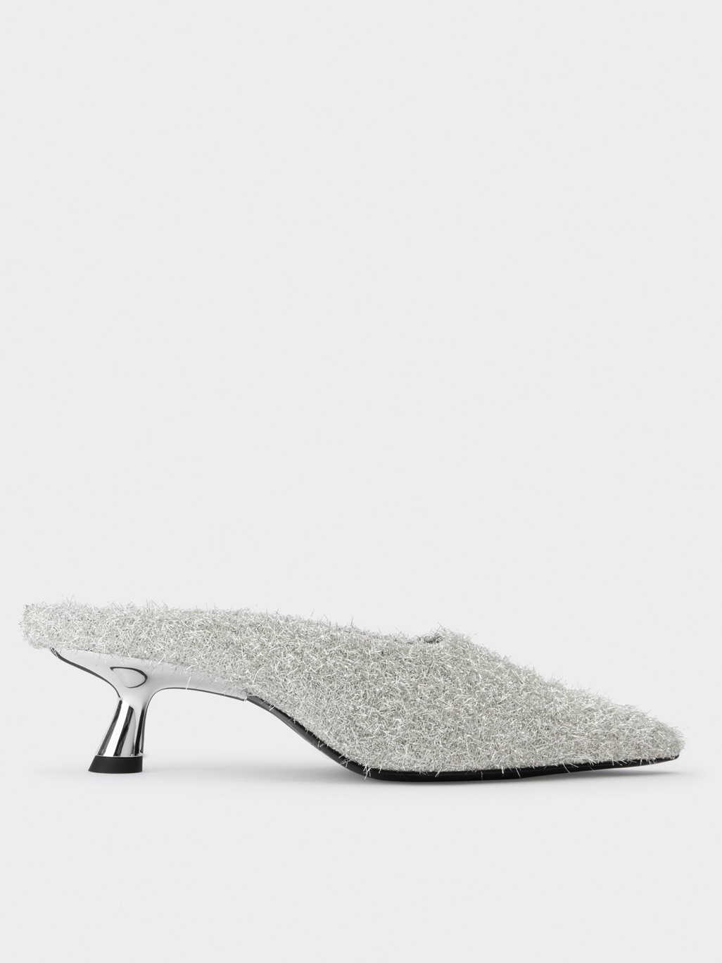 Simon Miller Tinsel Pointed Gala Kitten Heel Mule Metallic Silver Size 40 / 10